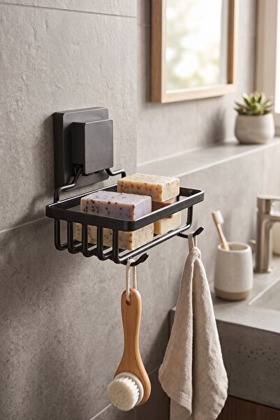 NTC METAL Luxury Thermoplastic Coated Black Adhesive Bathroom Soap Holder Sho...