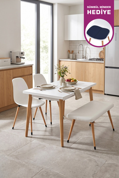VİLİNZE Eames Sandalye-bank Avanos Ahşap Mdf Mutfak Masası Takımı - 70x120 Cm