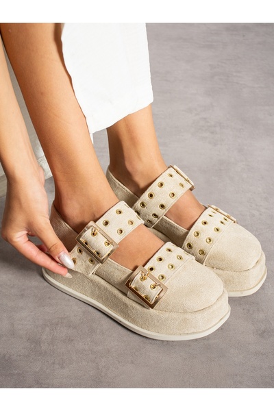 Alemdar Shoes Loafer de damă NELY din piele întoarsă crem, cu detaliu cataramă