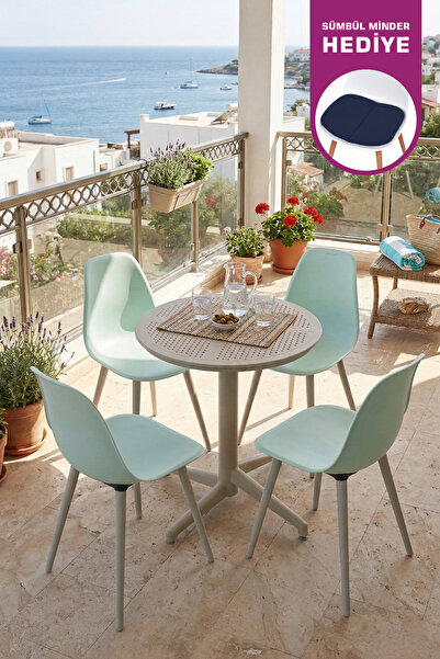 VİLİNZE Tilia Plastik Bahçe Balkon Bistro Seti Katlanır Masa 60*60 cm (1+4 Set)