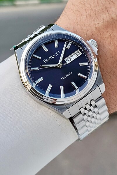 Ferrucci Dial in Navy Blue, Strap in Gray Color, Same as in the Image, 40 mm ...