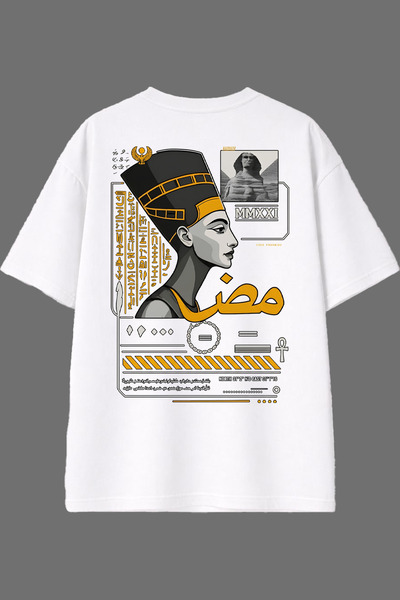 VSRN تي شيرت أبيض كبير الحجم بتصميم فرعون مصر مع طباعة على الظهر