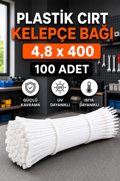 Badem10 Kablo Bağı Plastik Cırt Kelepçe 4,8x450 mm Beyaz 100 Adet Dayanıklı G...