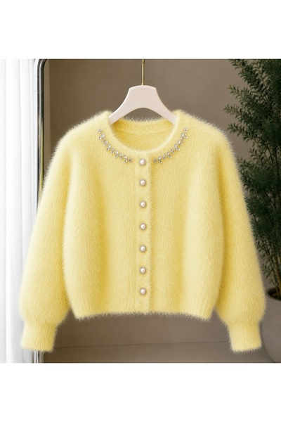 NATUFIAN STORE Women's Collar with Stone Detail, Furry Plush Look Basic Knitw...