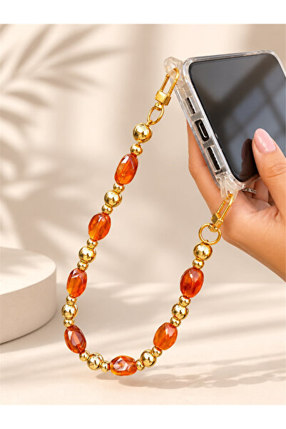 Les Petites Mains Iconic Amber Altın Telefon Askısı, Boncuklu Telefon Charmı ...
