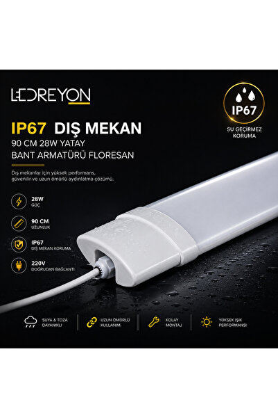 LEDREYON IP67 Dış Mekan Led Yatay Bant Armatür 120 Cm 36W Beyaz Işık