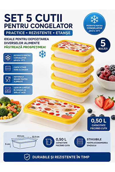 Rothoplast Set 5 cutii din plastic, 0.5L – practice și versatile