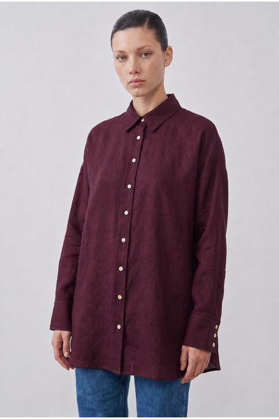 TERZİ DÜKKANI NATURAL %100 KETEN GÖMLEK BORDO