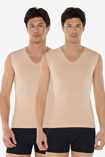 Malabadi Görünmez Atlet Erkek Ten Rengi 2 Li Paket V Yaka Iz Yapmayan Modal K...