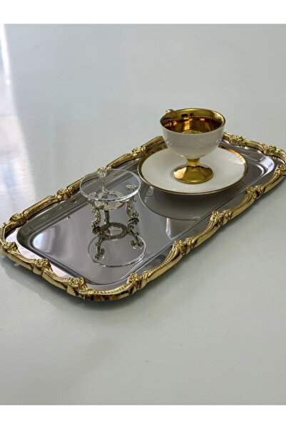 SEVA ÇELİK ÇELİK BÜYÜK BATON GOLD ÇERÇEVELİ 1 ADET SERVİS TEPSİSİ 17*33 CM