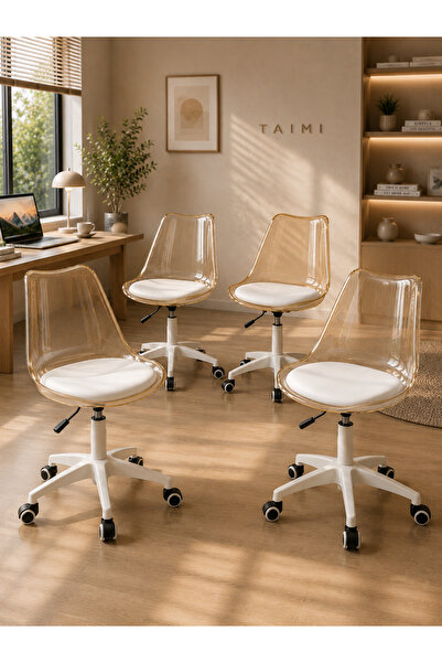 Taimi Set of 4-Adjustable Swivel 360° Armless Desk Chair w/ wheels,Brown- 77-...