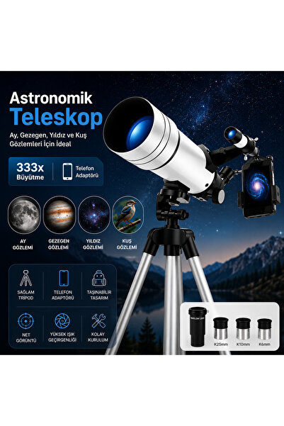 GreaTech F400x70 Profesyonel Astronomik Uzay-Doğa Gözlem Teleskobu 333x Eğiti...