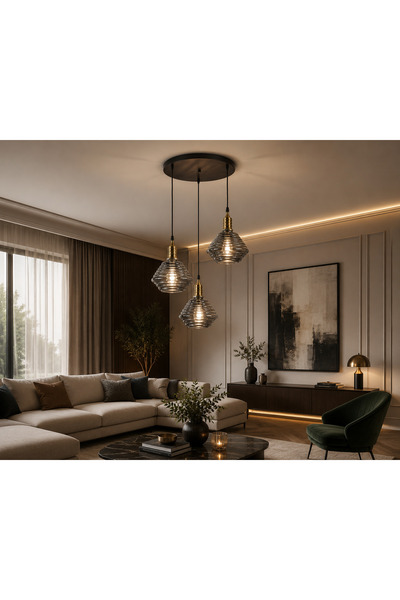 Bozyaka Aydınlatma Ly8004-3 Dekoratif 3'lü Ithal Füme Cam Sarkıt Modern Iç Mekan
