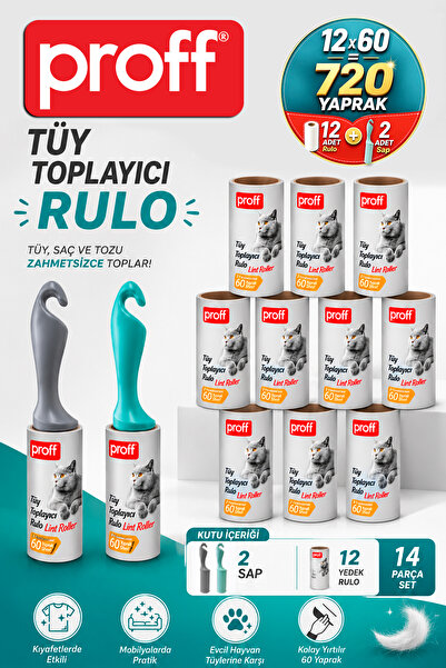 Proff Tüy Toplayıcı 12 Li Yedek Rulo ve 2 Adet Aparat (12X60 = 720 YAPRAK)