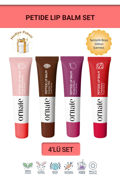 ORNATE Nemlendirici, Parlatıcı Etkili Peptide Lip Balm 4’lü Set