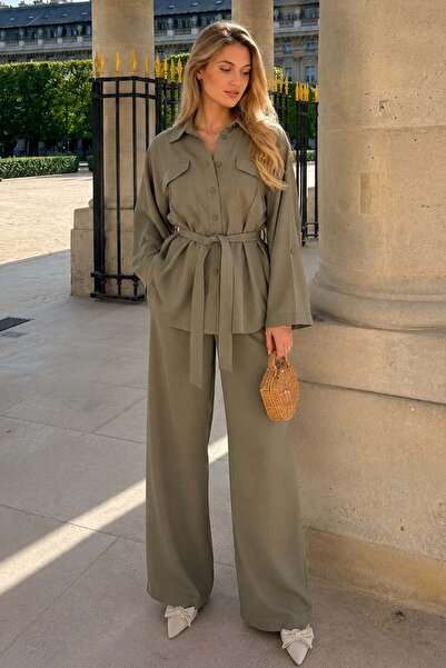 Seeh Khaki Long Sleeve Oversized Women's Set Sh338
