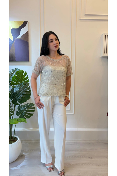 SHIN Butik SHIN Payet Detaylı Transparan Bluz