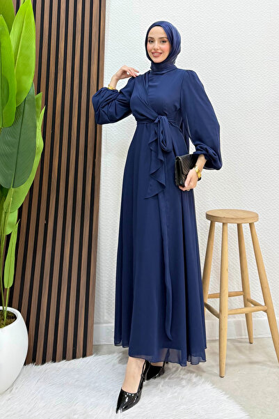 Binding Detail Chiffon Dress Navy