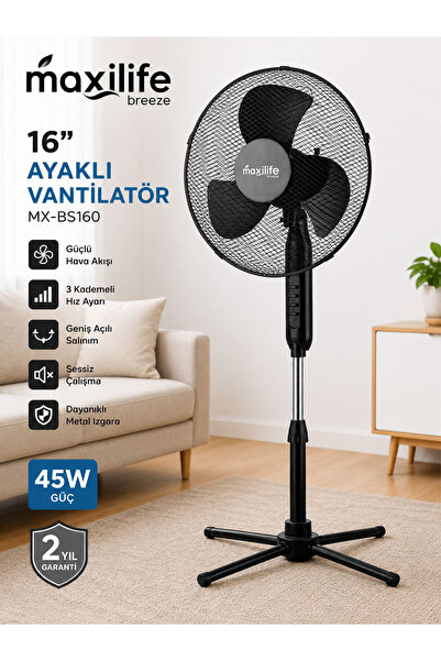 Maxilife 16" Teleskopik Ayaklı Vantilatör | 3 Kademe