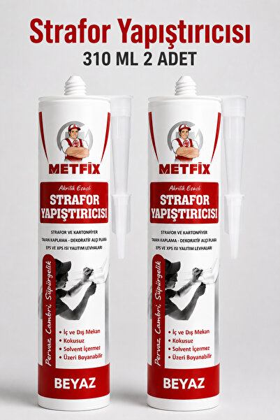 METFİX 2 ADET Strafor Yapıştırıcısı 310 ML Beyaz Akrilik Esaslı Kartonpiyer E...