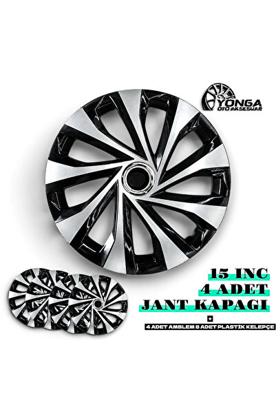 YONGA OTO AKSESUAR RENAULT MEGANE 15 İnç Jant Kapağı 4'lü Set Siyah Gümüş + 4...