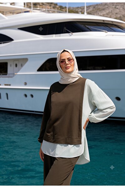 ASEL FASHİON Kadın Tesettür Takım Line İkili Takım Gömlek Yeşil