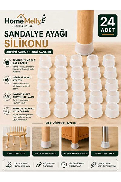 btm home 24’lü Silikon Masa & Sandalye Ayak Koruyucu – Gürültü Emici, Parke K...