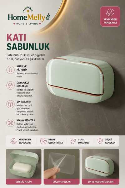btm home Duvara monte edilebilen kapaklı lüks çok fonksiyonlu sabunluk, plast...