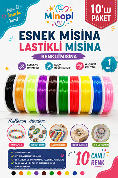 Genel Markalar 1 mm Esnek Misina , Lastikli Misina , Renkli Misina 10'lu Paket