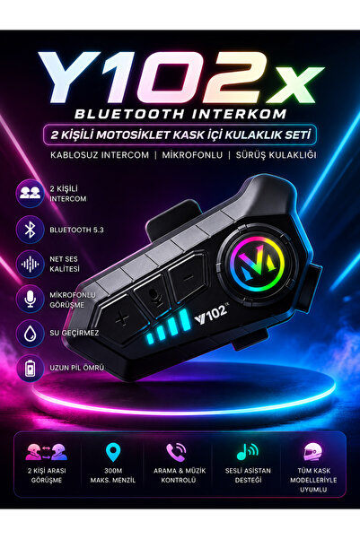 Moxti Y102X 2Kişi Bağlantı Özellikli Bluetooth Kask Kulaklık Su Geçirmez 1000...