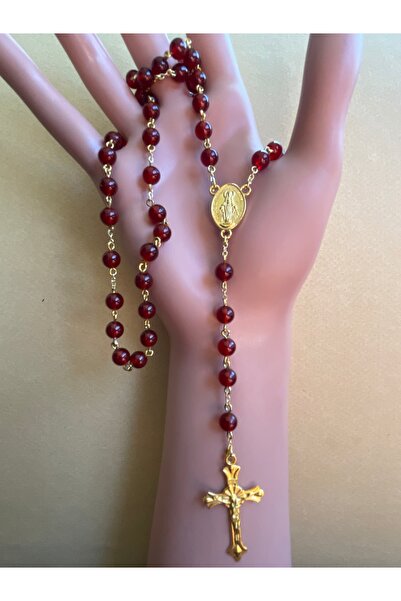 Yada Unique 6mm Kırmızı Akik Doğal Taş Katolik Hristiyan Tesbih Rosary / Haç ...