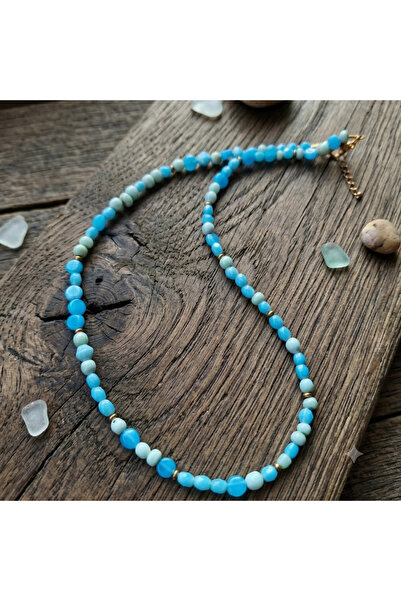 azra takı tasarım Handmade Glass Bead Blue Short Women's Necklace