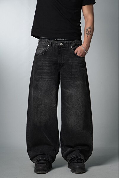 GRJ denim بنطلون جينز رجالي أسود واسع الساق من دارك ألوي