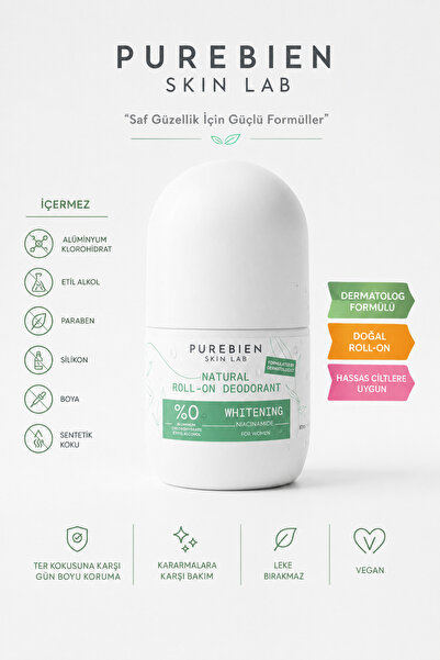 purebien skin lab Doğal Kadın Roll On Deodorant Dermatolog Onaylı Koltuk Altı...