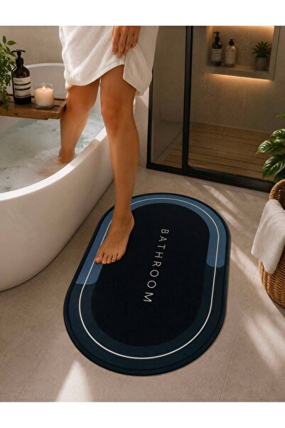HALİME SULTAN Bathroom Striped Oval Bath Mat