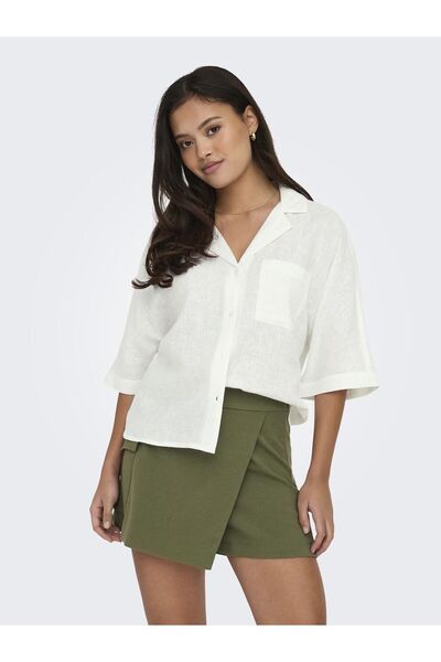 ONLY Women's Shirt Collar Short White Shirt - 15314215