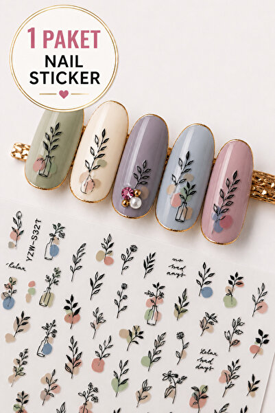 Sibelon 3D Kabartmalı Nail Art Sticker Kendinden Yapışkanlı Tırnak Sticker Ta...