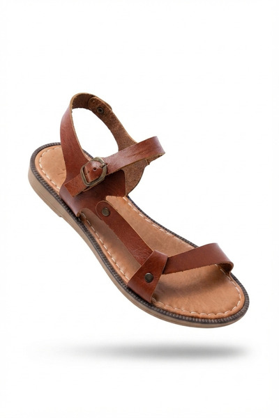 Zerenyus Zri̇n-090 Premium Dark Brown Genuine Leather Women's Sandals