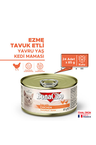 BonaCibo EzmeTavuklu Yaş Yavru Kedi Maması, 85 Gr x 24 Adet