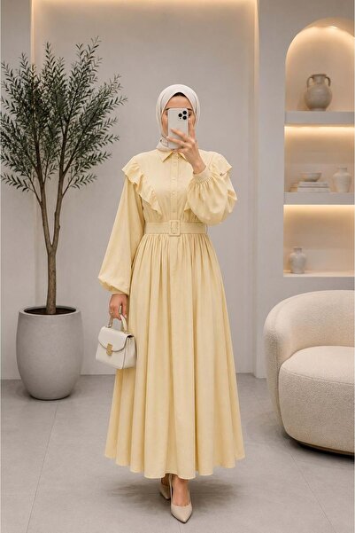 Beray 26Y92064 ELBİSE FIRFIR DETAYLI BALON KOL ASTARLI SARI