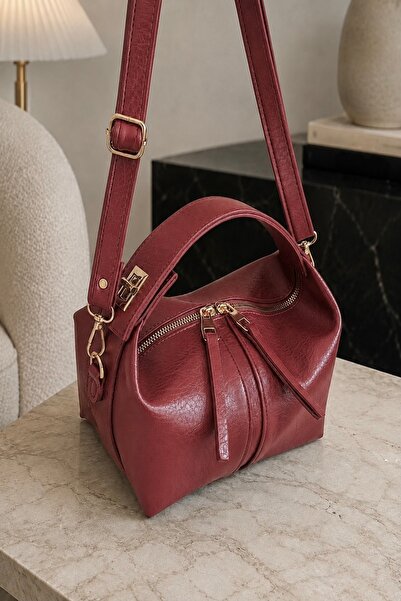 Çantacımstore Women's Archel Leather Clutch Bag Claret Red