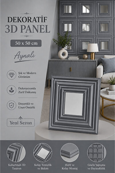 CraftWallDecor VAULT AYNALI 3D DUVAR PANELİ BOYANABİLİR ( ÖLÇÜ : 50*50 cm / 4...