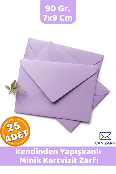 CANVELA 25 Adet Lila Renkli Küçük Zarf 7x9 Cm Küçük Zarf 90 Gr. Kendinden Yap...
