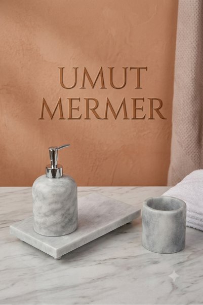 umut mermer Ultra-Luxury Gray Marble Bathroom Set of 3 Pieces