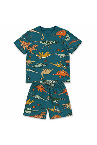 elmas kids Dečiji pamučni letnji pidžama set sa dinosaurus printom i šortama