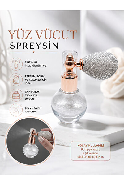 SEVRU Yüz Ve Vücut Simi Işıltılı Pudra Sprey Basmalı Sprey Gümüş