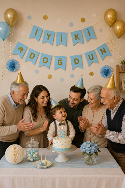 Parti dolabı لافتة كتابة عيد ميلاد سعيد باللون الذهبي على اللون الأزرق بطول 2...