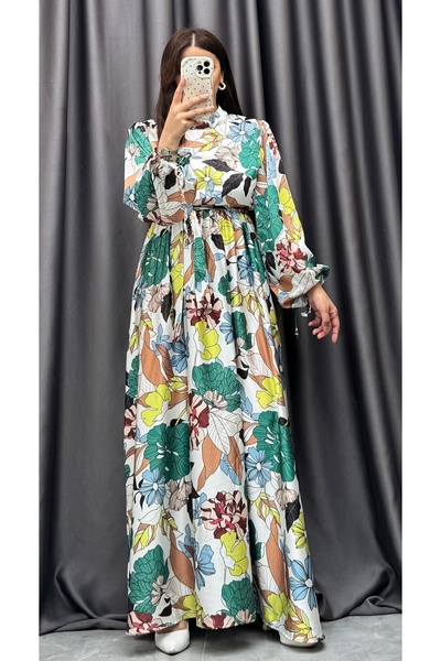 NİSUM MODA Rochie hijab din satin cu modele florale