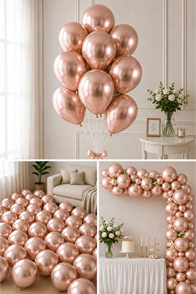 Parti dolabı 5 Adet Bakır Gold Rose Krom Parlak Balon Metalik Bronz Aynalı Balon