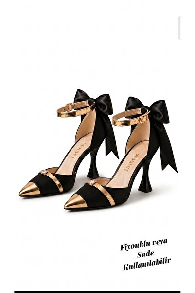 Famels Paris Esintisi Women's High Heel Shoes with Double Color Stones, Bow D...